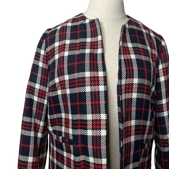 ATMOSPHERE Red Blue White Plaid Long Sleeve Open Tweed Style Blazer Size 8 - Picture 3 of 10